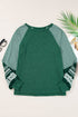 Contrast Print Striped Raglan Crew Neck Loose Long Sleeve Top